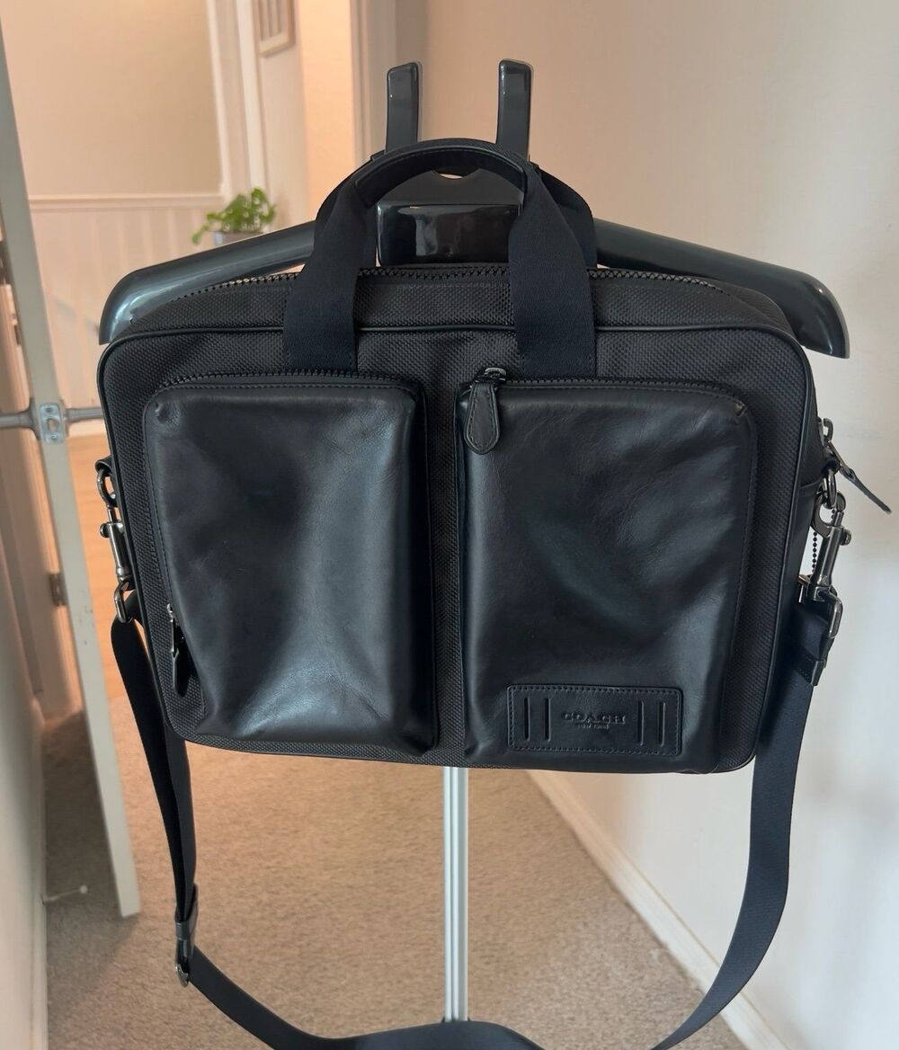 Coach Rider Briefcase Laptop Travel Bag - Black Leather and Nylon